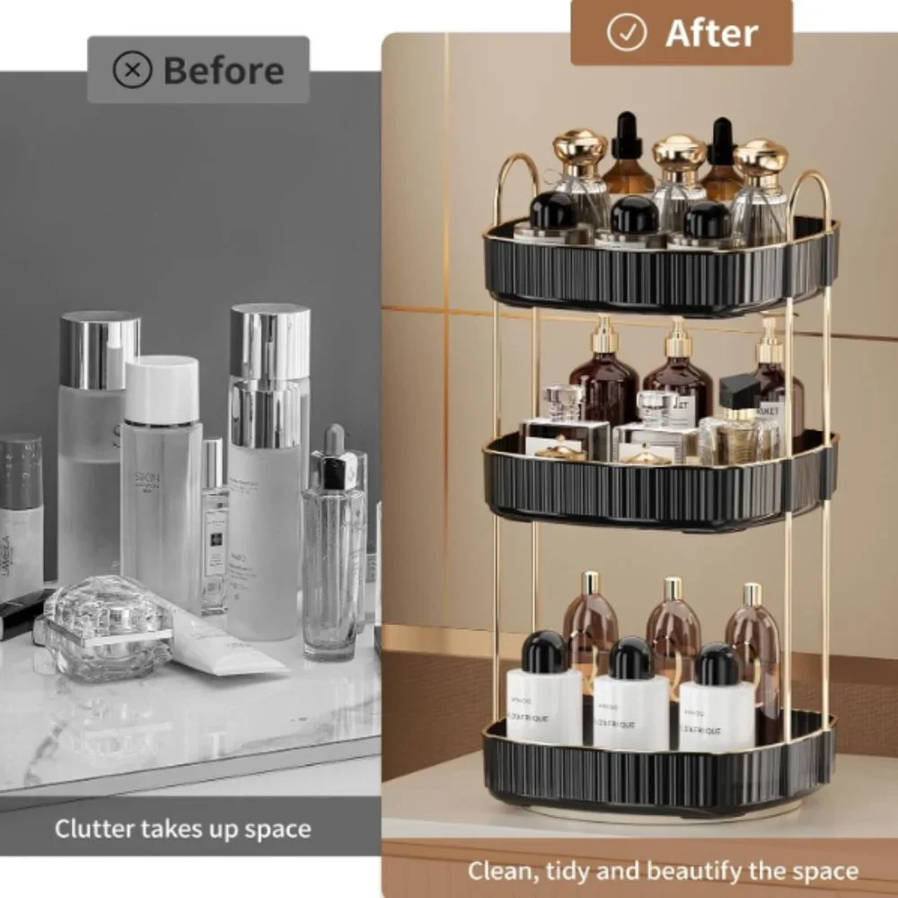 3 Tiers - 360° Turntable Makeup Organizer - Lazy Susan Cosmetics Storage - Picture 5 of 10